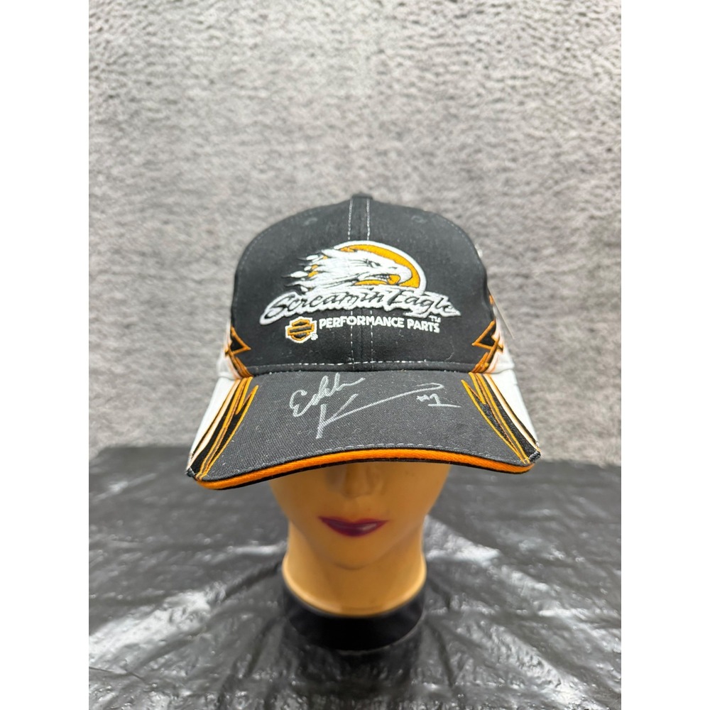 Vintage Harley-Davidson Screamin' Eagle Eddie Krawiec Signed Baseball Cap Black